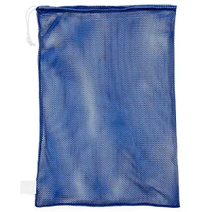 Champion Sports Mesh Sports Equipment Bag, Blue, 24x36 Inches - Multipurpose, Nylon Drawstring Bag with Lock and ID Tag for Balls, Beach, Laundry