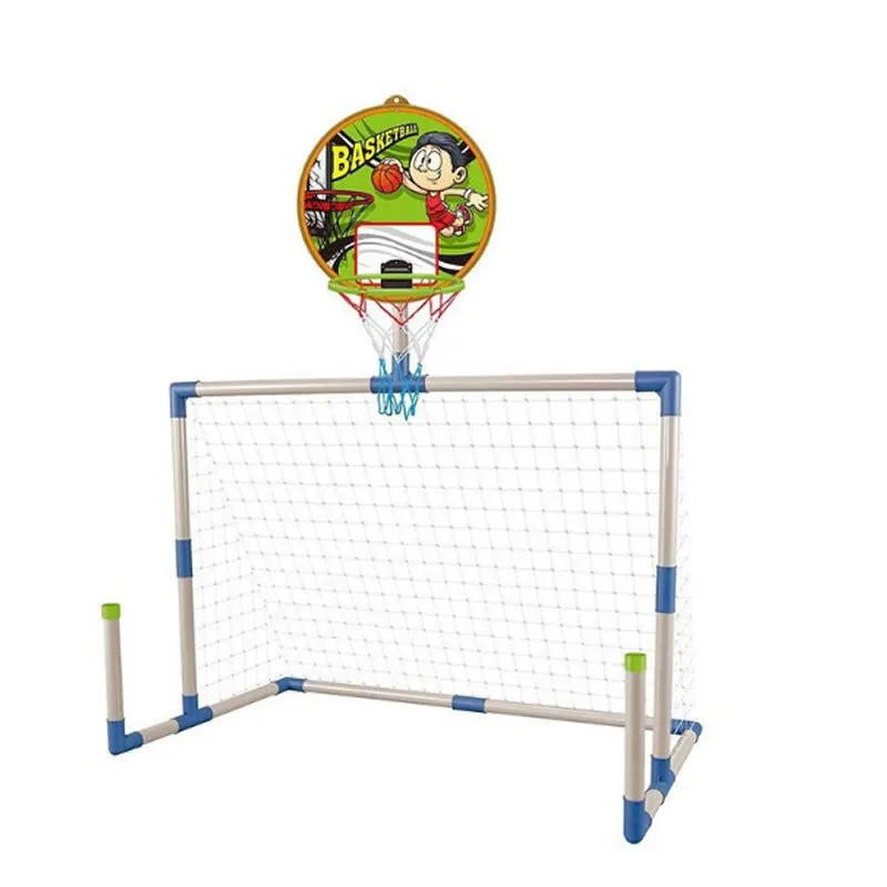 Children Outdoor Football Goal Stand With Basketball Net Hoop And Ring Toss Jq-11