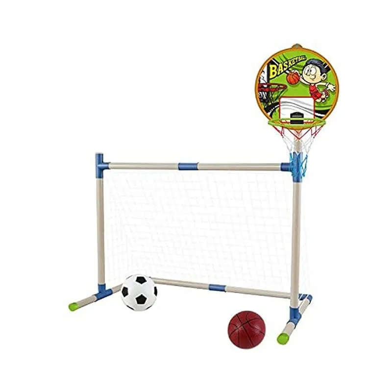 Children Outdoor Football Goal Stand With Basketball Net Hoop And Ring Toss Jq-11