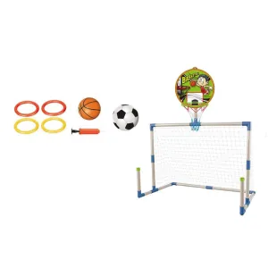 Children Outdoor Football Goal Stand With Basketball Net Hoop And Ring Toss Jq-11