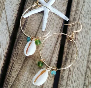 Cowrie Hoops| Cowry Hoop Earrings| Medium Hoops