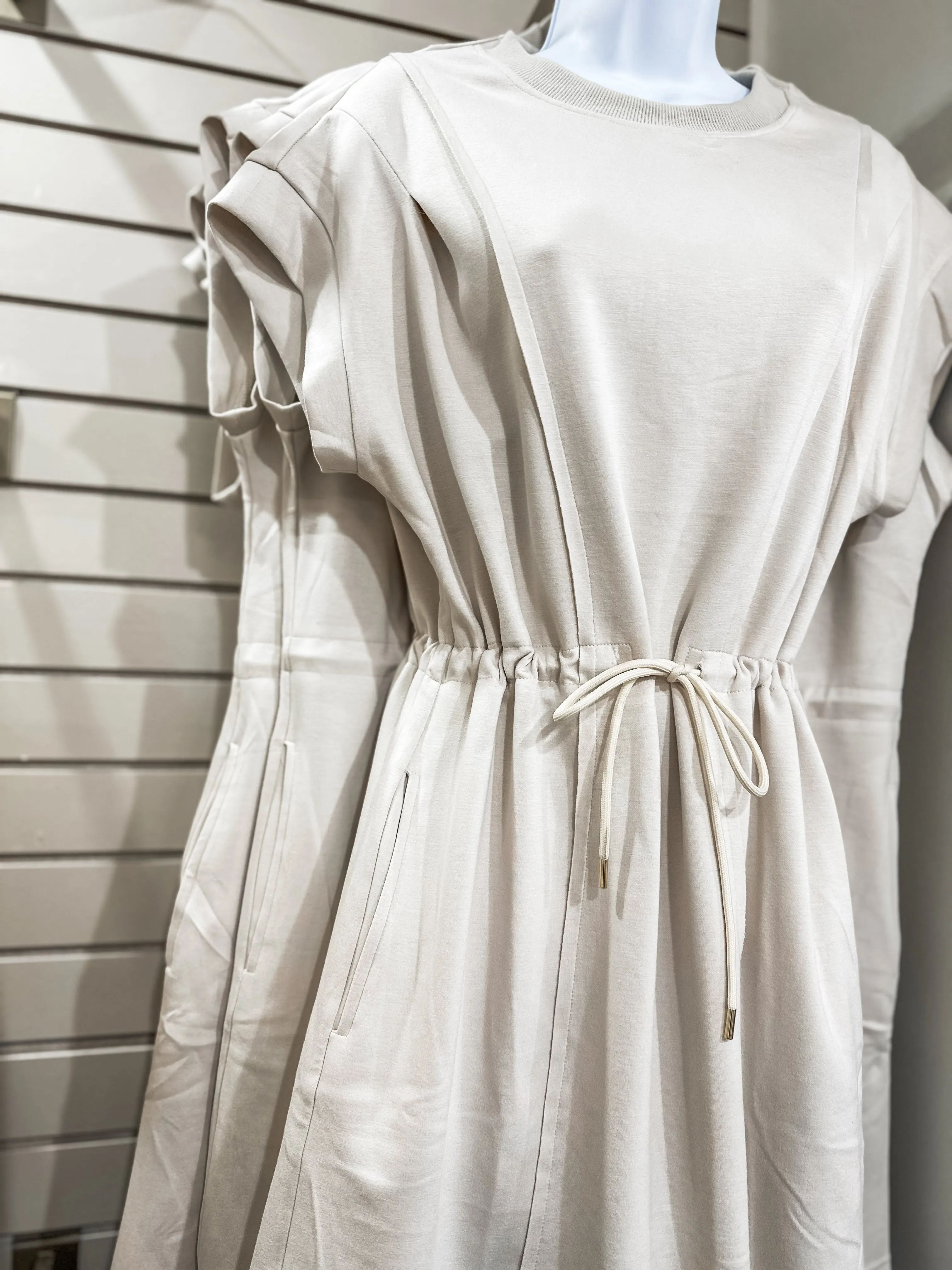 Ecru Sunday Stroll Luxeknit Pleated Short Sleeve Mini Dress