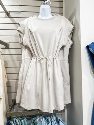 Ecru Sunday Stroll Luxeknit Pleated Short Sleeve Mini Dress