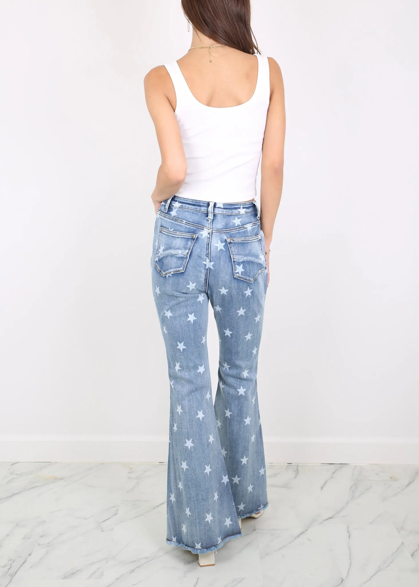 Floral Daisy Embroidered Mid Rise Bell Bottom Flare Frayed Hem Jeans