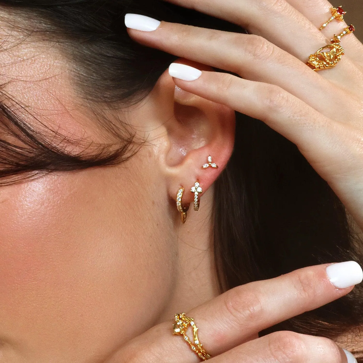 Floral Trillium Huggie Hoops