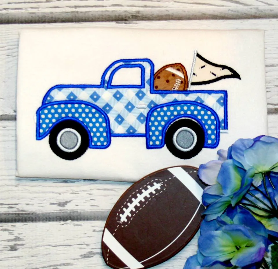Football Tailgate Vintage Truck Pickup Machine Applique Embroidery Design