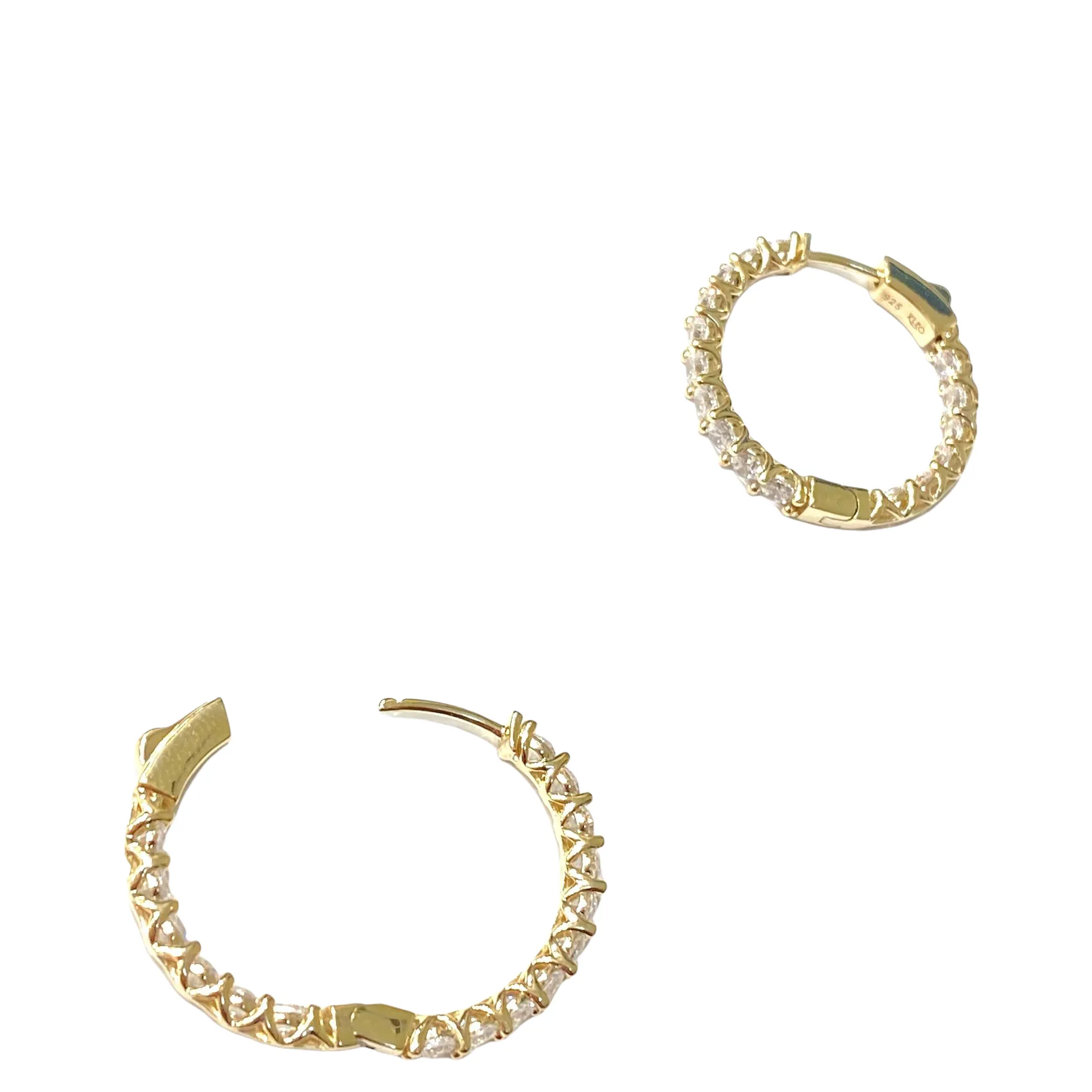 French Clasp Channeled Cubic Zirconia 1” Sparkle Hoops