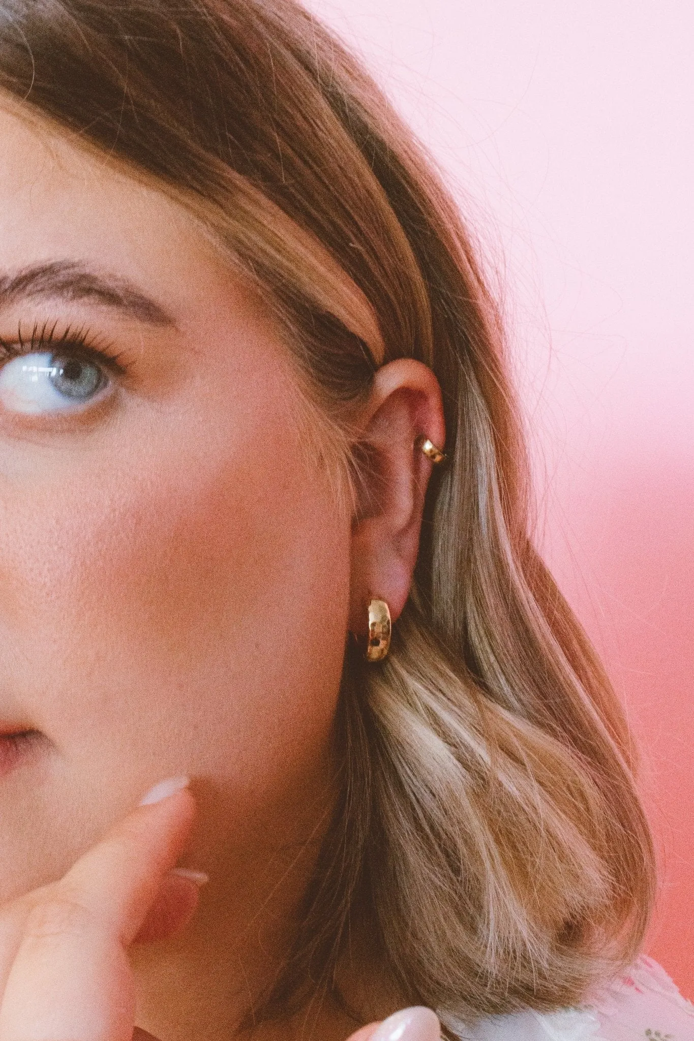 Gold Hammered Hoops - Hypoallergenic