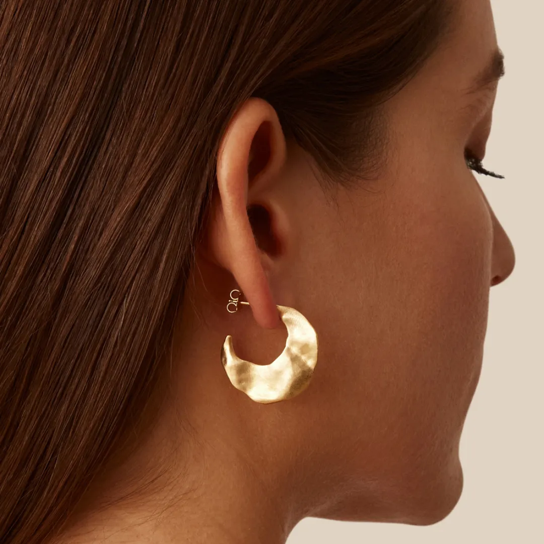 Gold Plated Crescent Wave Hoops