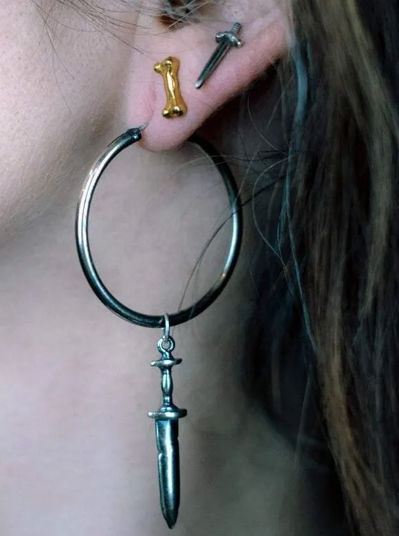 Hellhound Dagger Charm Hoops
