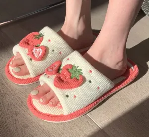 Hnzxzm Spring Home Slippers Linen Cotton Women Sandals Indoor Home Shoes Non-slip Slides Ladies Strawberry Korean Style Woman Shoe