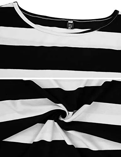 iClosam Women Striped T-Shirt Long Sleeve Tee Shirt Blouse Pajamas Top Black