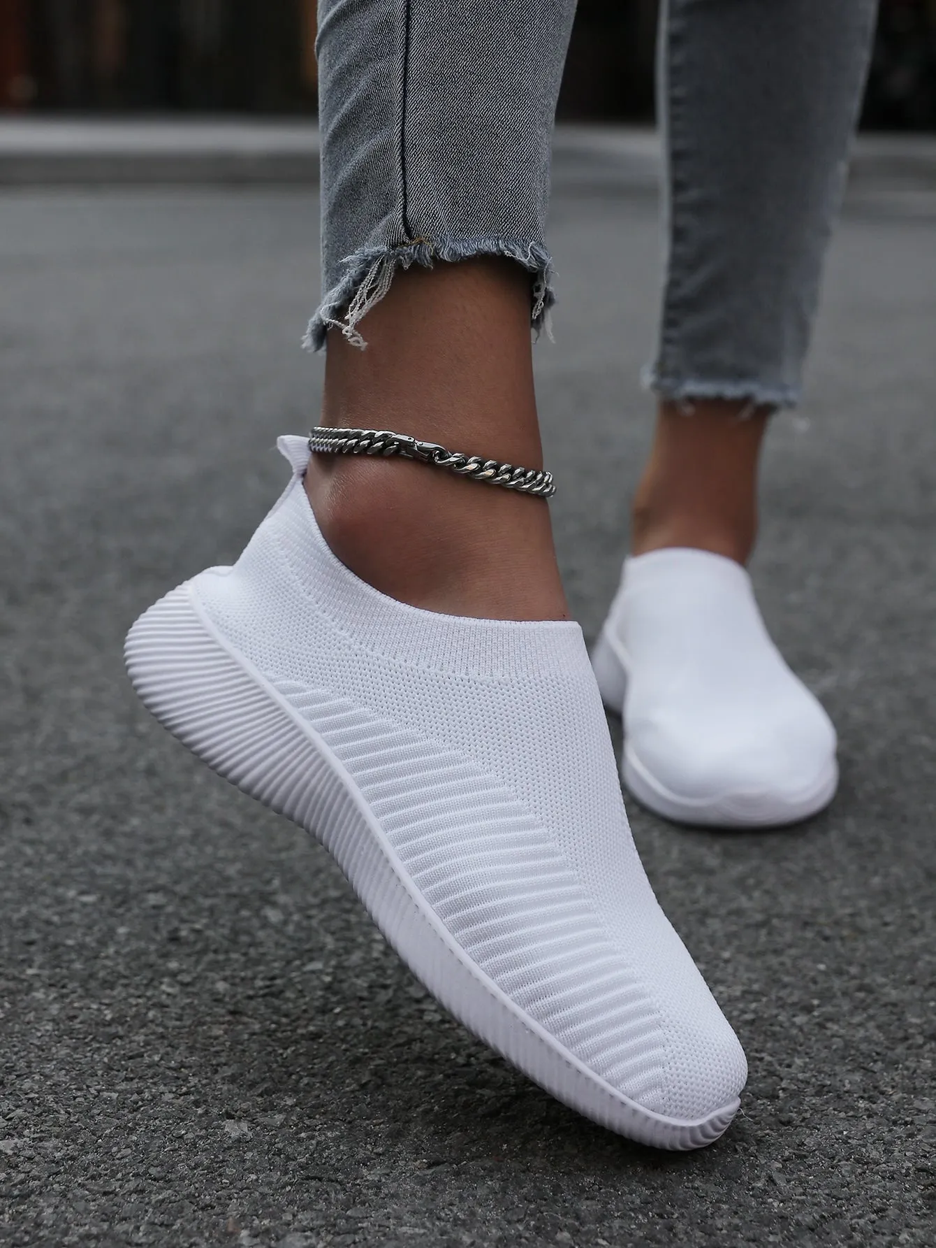 Knit Detail Slip-on Outdoor Sneakers- FD ⚡