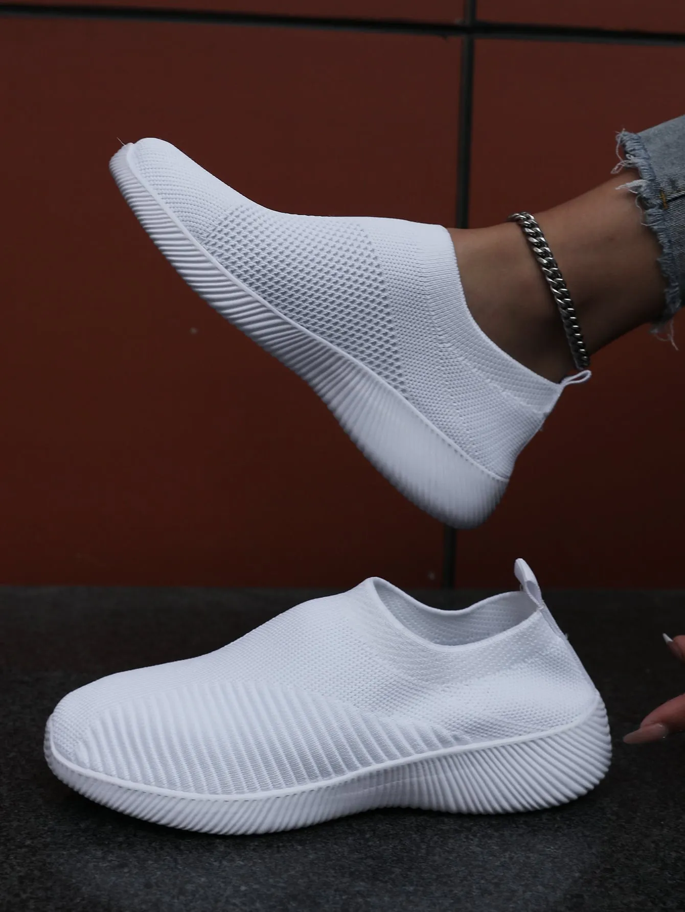 Knit Detail Slip-on Outdoor Sneakers- FD ⚡