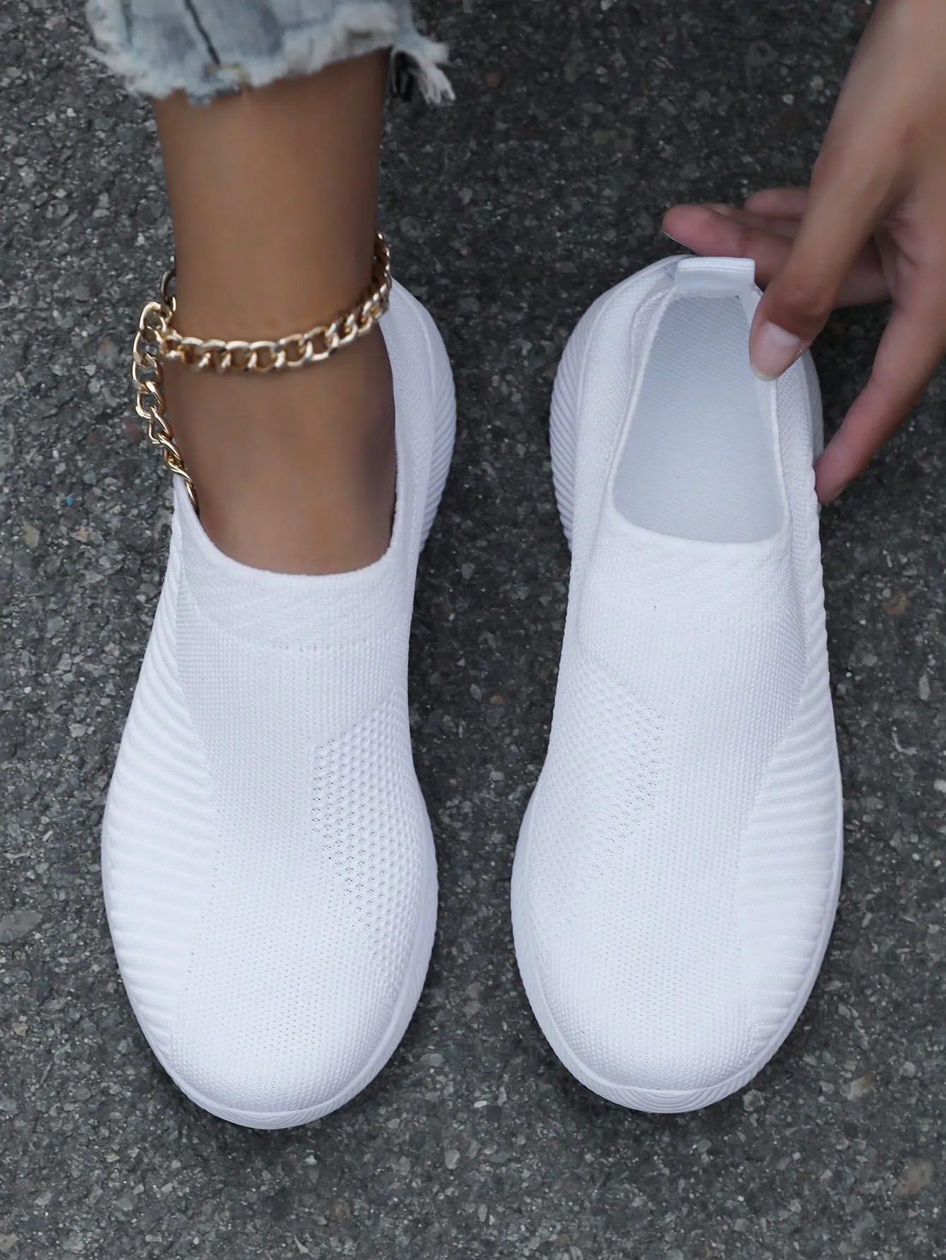 Knit Detail Slip-on Outdoor Sneakers- FD ⚡