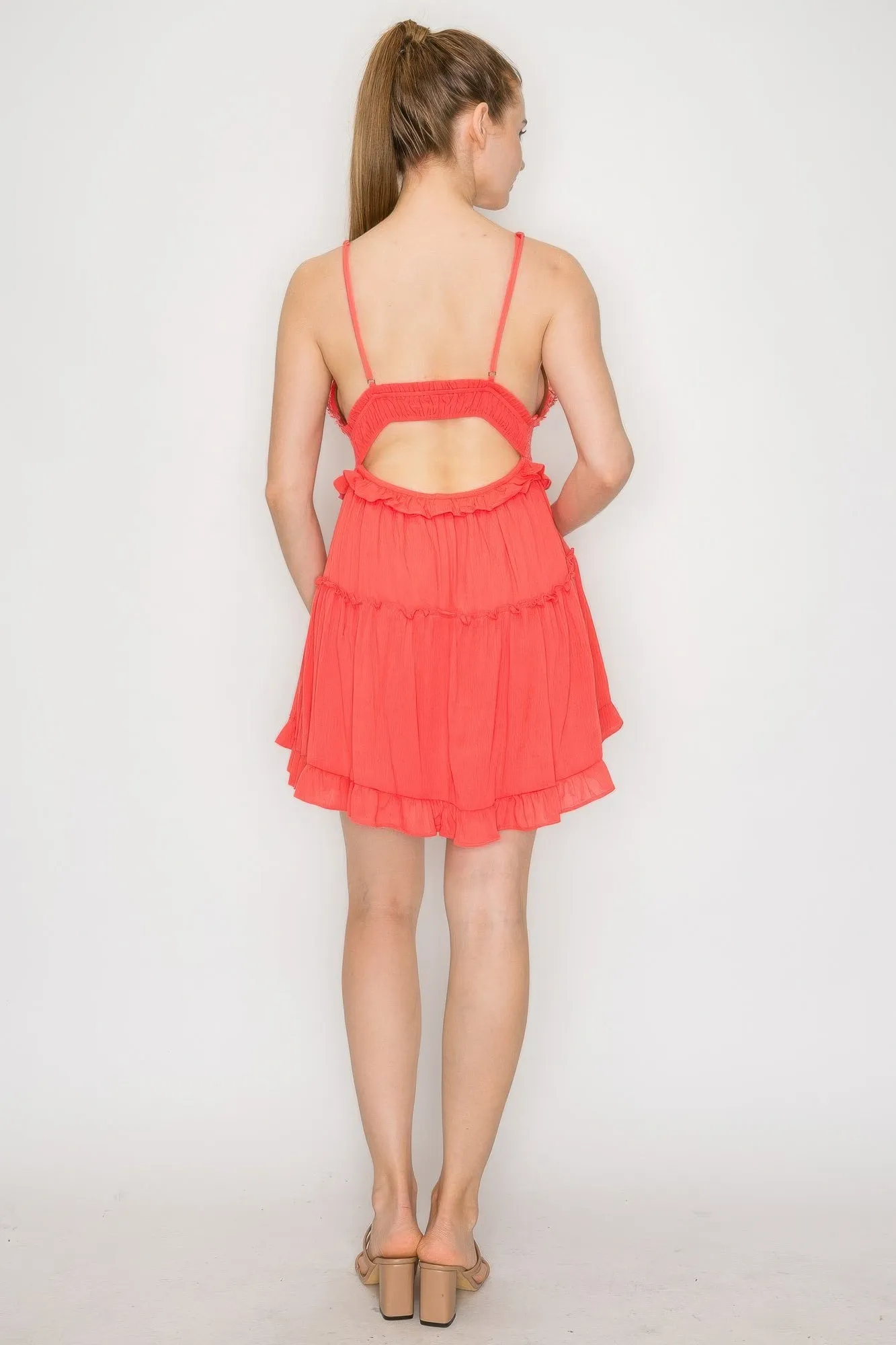 Lace Tiered Open-back Ruffled Dress