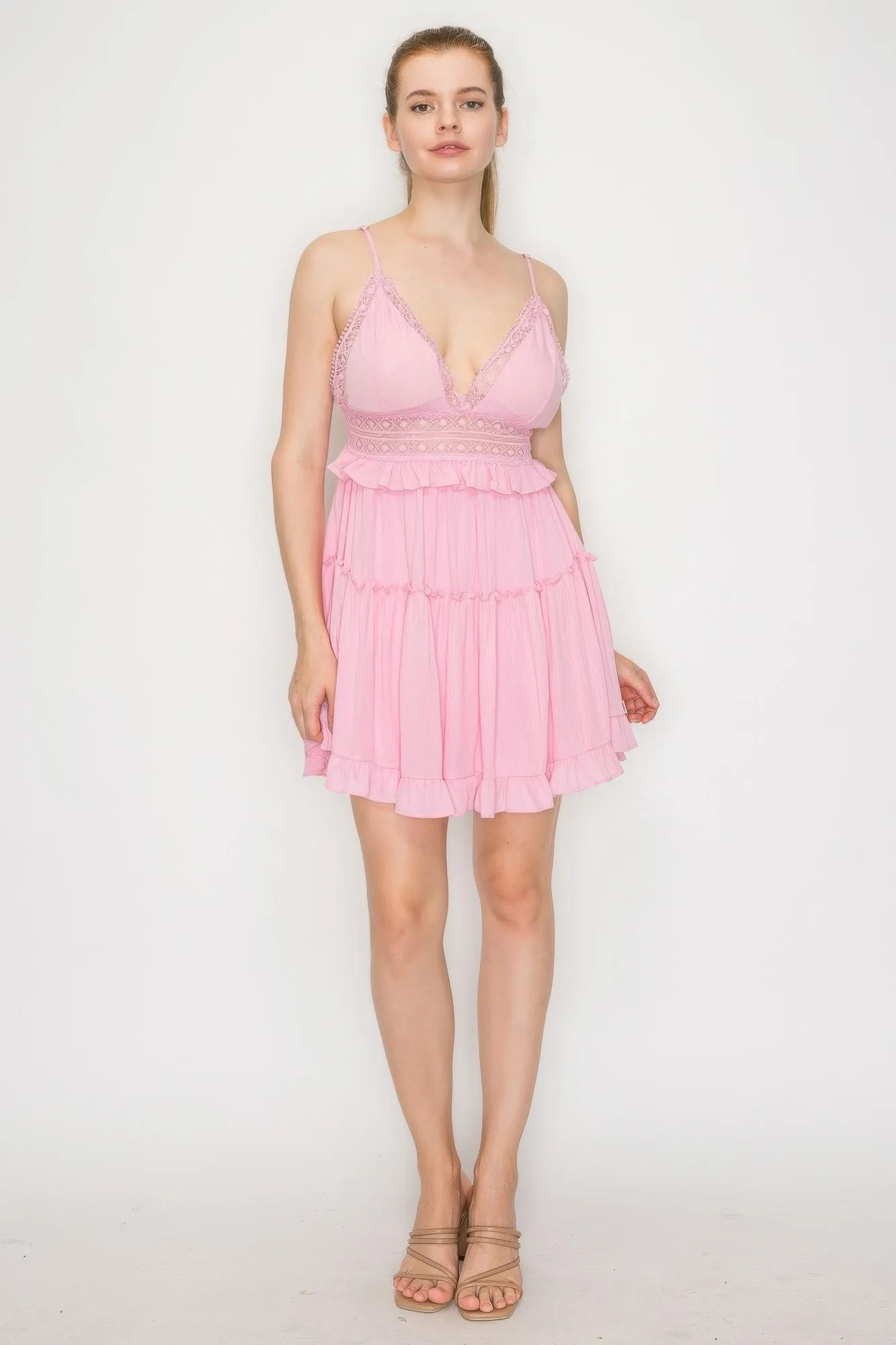 Lace Tiered Open-back Ruffled Dress