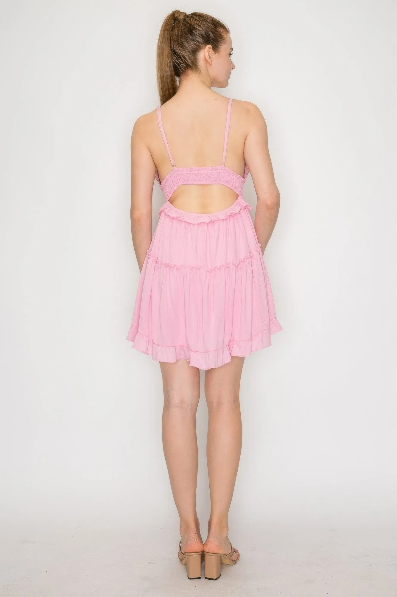Lace Tiered Open-back Ruffled Dress