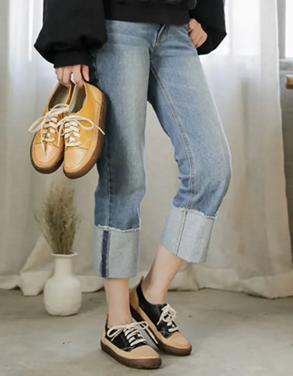 Lace Up Casual Leather Sneakers for Women