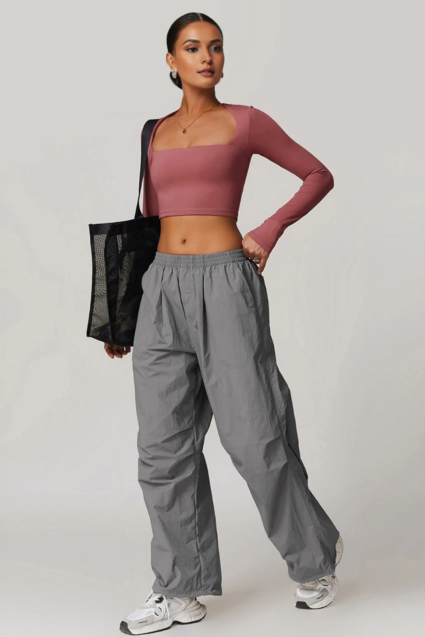 Lightweight Windbreaker Parachute Pants - Grey