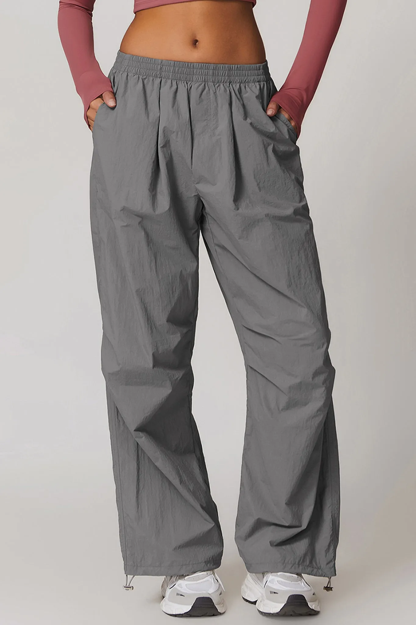 Lightweight Windbreaker Parachute Pants - Grey