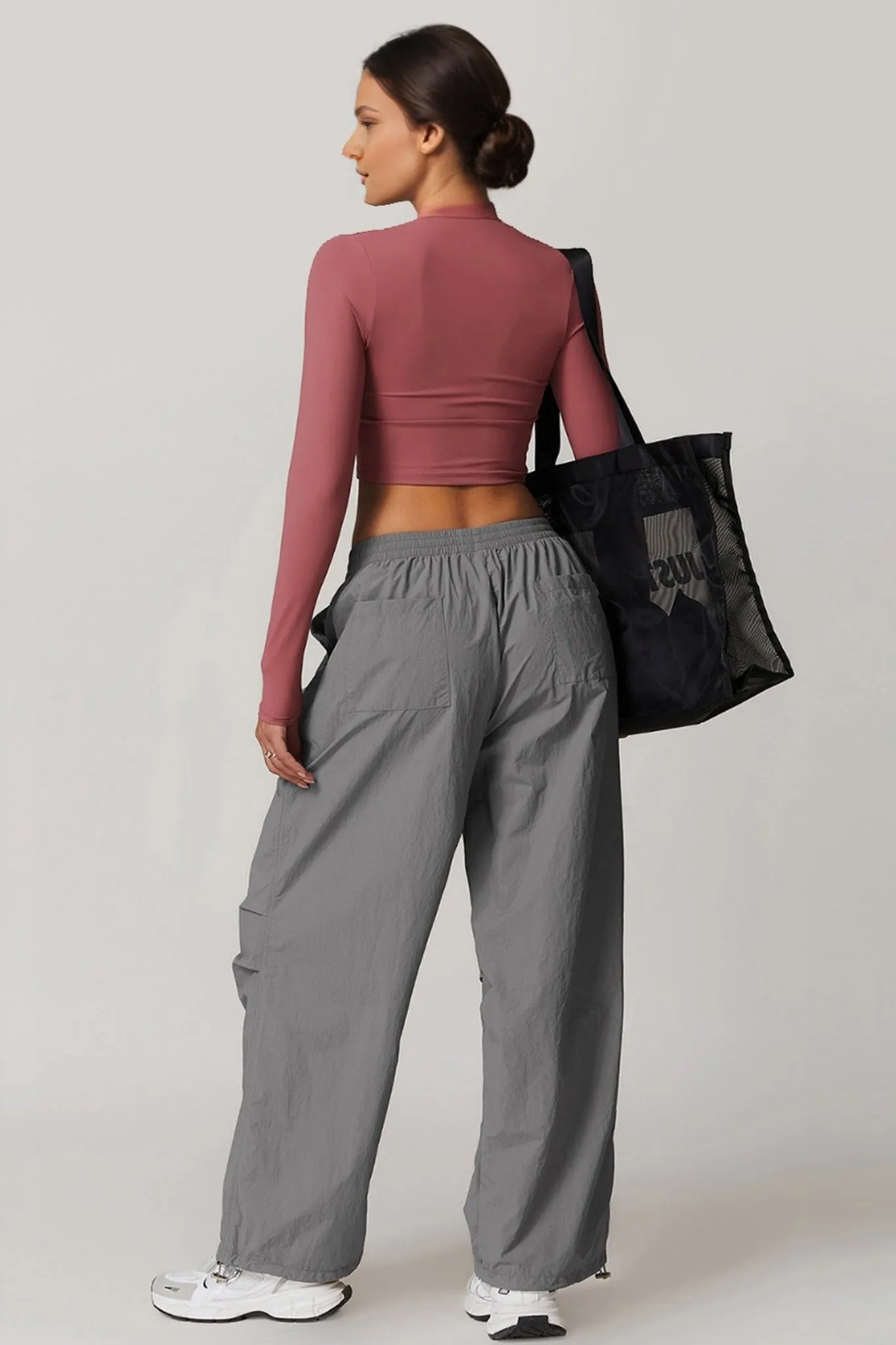 Lightweight Windbreaker Parachute Pants - Grey