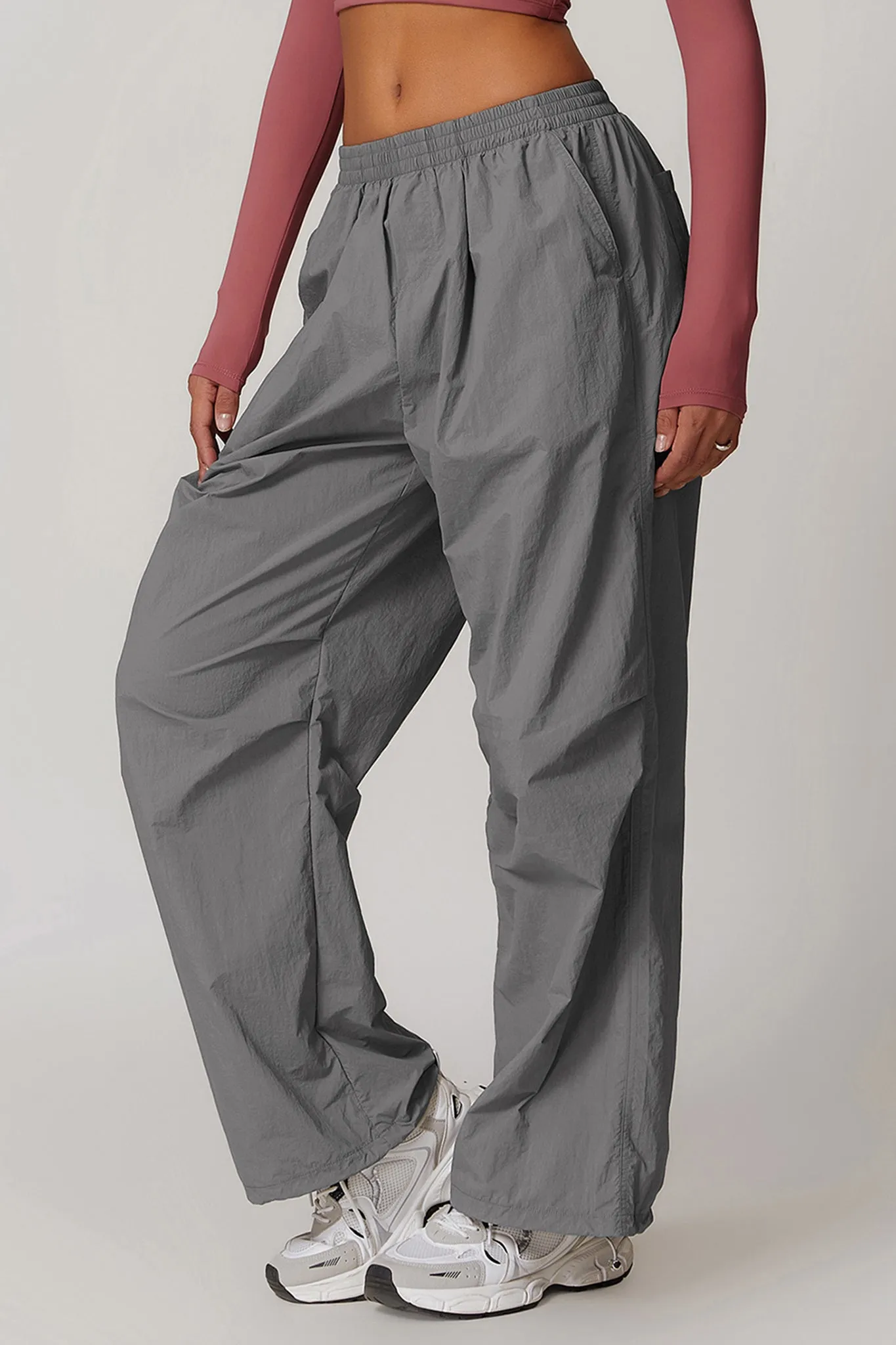 Lightweight Windbreaker Parachute Pants - Grey