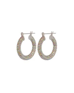 LUV AJ - Pave Baby Amalfi Hoops in Silver Rainbow Crystal