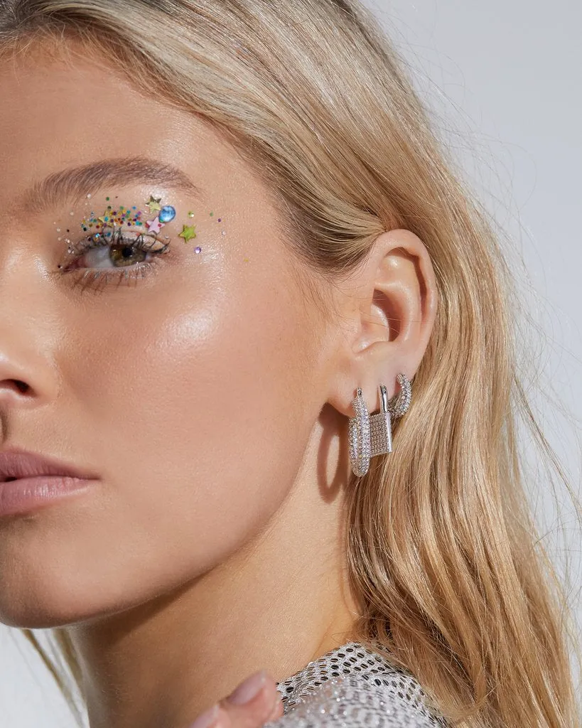 LUV AJ - Pave Baby Amalfi Hoops in Silver Rainbow Crystal