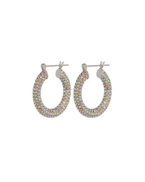 LUV AJ - Pave Baby Amalfi Hoops in Silver Rainbow Crystal