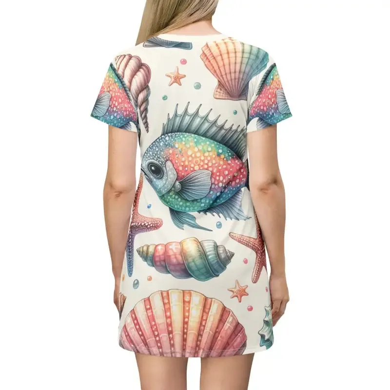 Marine Life Pattern Print t Shirt Dress