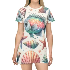 Marine Life Pattern Print t Shirt Dress