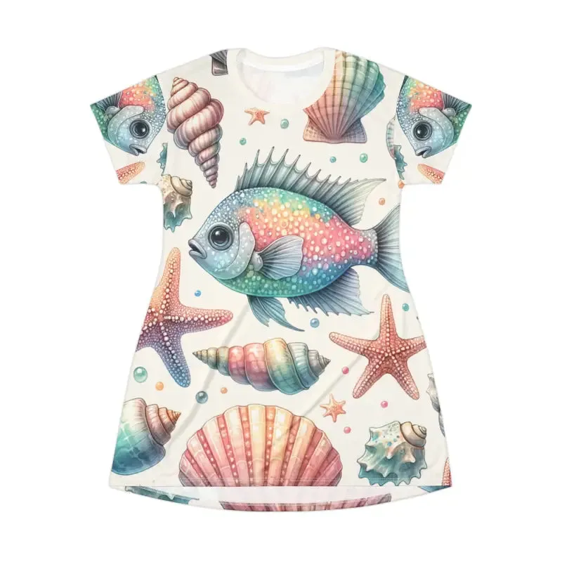 Marine Life Pattern Print t Shirt Dress