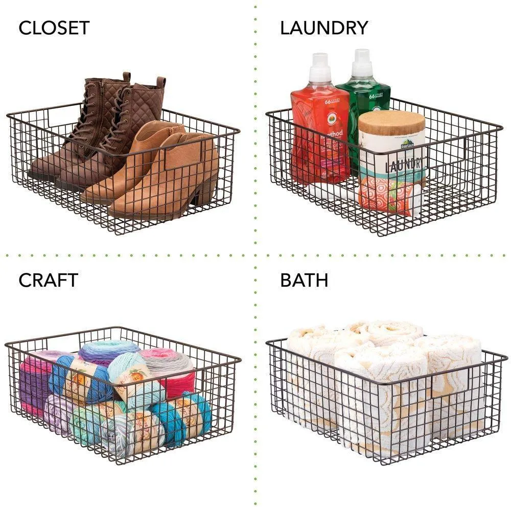 mDesign Large Farmhouse Decor Metal Wire Garage, Home Organizer Storage Bin Basket - for Cabinets, Shelves, Countertops, Bathroom, Bedroom, Kitchen, Laundry Room, Closet - 16" Long - 4 Pack - Bronze