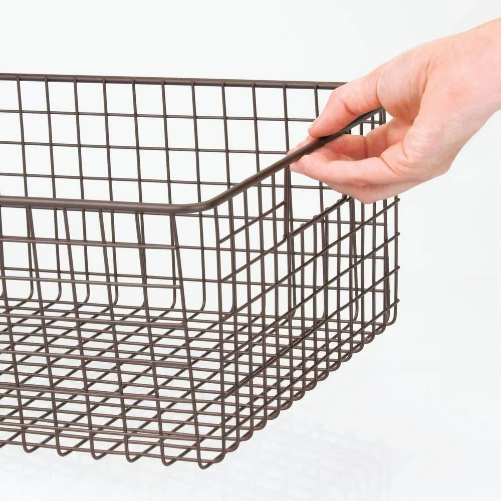 mDesign Large Farmhouse Decor Metal Wire Garage, Home Organizer Storage Bin Basket - for Cabinets, Shelves, Countertops, Bathroom, Bedroom, Kitchen, Laundry Room, Closet - 16" Long - 4 Pack - Bronze
