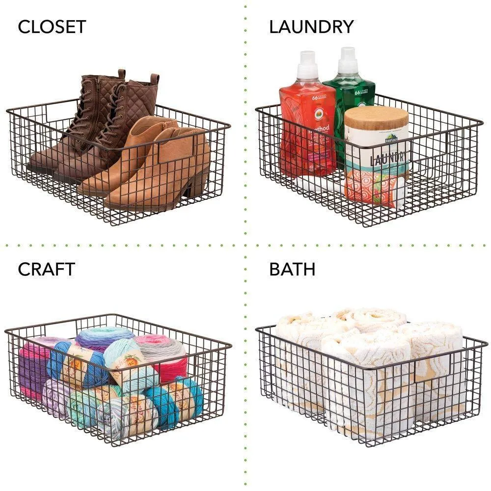 mDesign Large Farmhouse Decor Metal Wire Garage, Home Organizer Storage Bin Basket - for Cabinets, Shelves, Countertops, Bathroom, Bedroom, Kitchen, Laundry Room, Closet - 16" Long - 4 Pack - Bronze