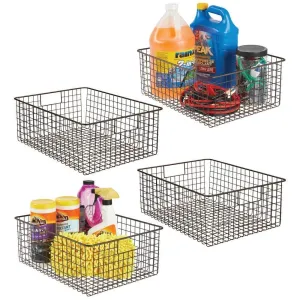 mDesign Large Farmhouse Decor Metal Wire Garage, Home Organizer Storage Bin Basket - for Cabinets, Shelves, Countertops, Bathroom, Bedroom, Kitchen, Laundry Room, Closet - 16" Long - 4 Pack - Bronze