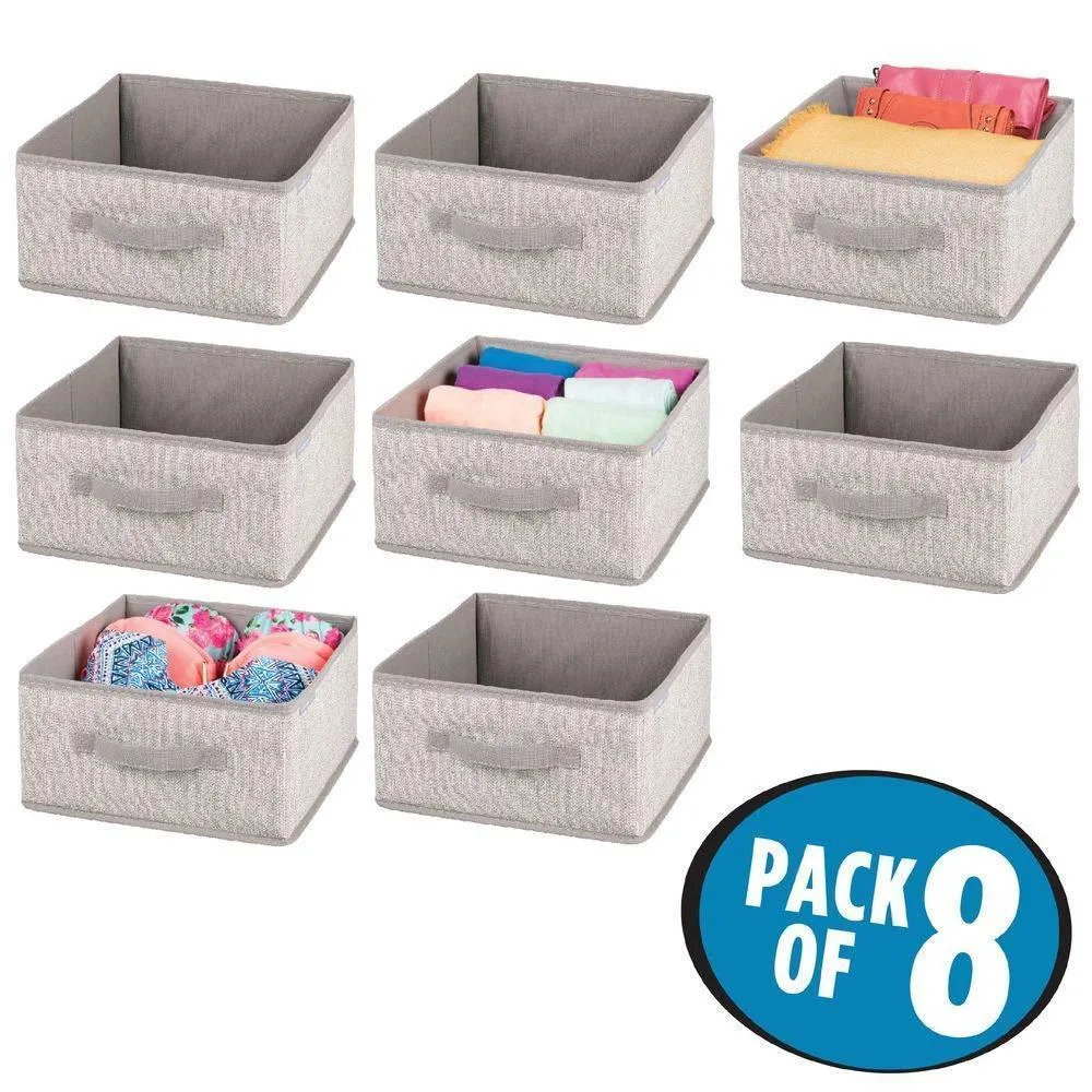 mDesign Soft Fabric Modular Closet Organizer Box with Handle for Cube Storage Units in Closet, Bedroom to Hold Clothing, T Shirts, Leggings, Accessories - Textured Print, 8 Pack - Linen/Tan