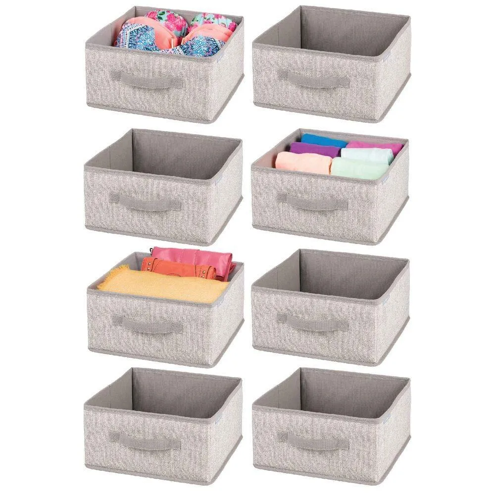 mDesign Soft Fabric Modular Closet Organizer Box with Handle for Cube Storage Units in Closet, Bedroom to Hold Clothing, T Shirts, Leggings, Accessories - Textured Print, 8 Pack - Linen/Tan