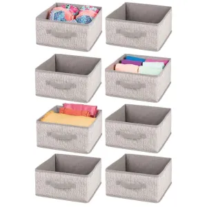 mDesign Soft Fabric Modular Closet Organizer Box with Handle for Cube Storage Units in Closet, Bedroom to Hold Clothing, T Shirts, Leggings, Accessories - Textured Print, 8 Pack - Linen/Tan