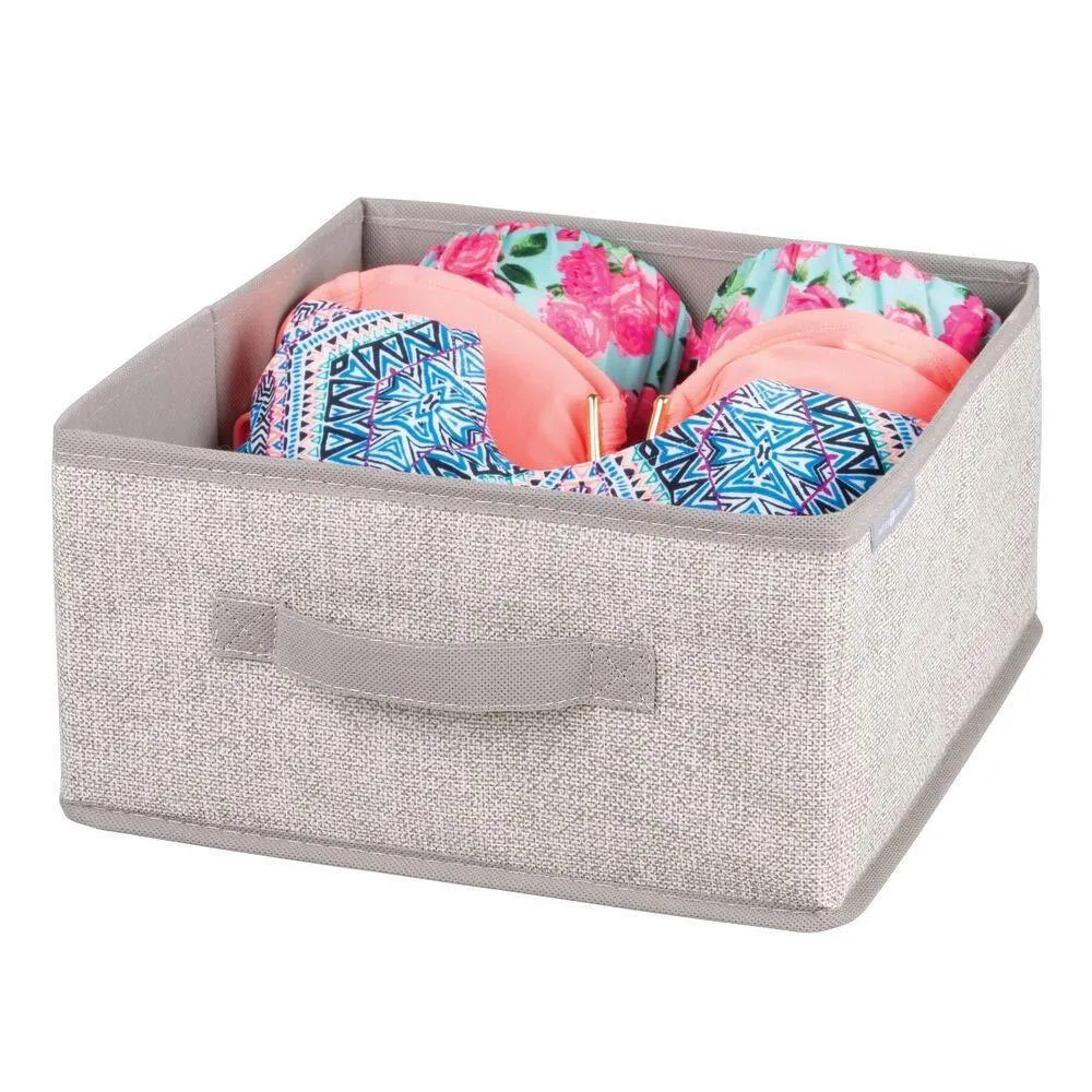 mDesign Soft Fabric Modular Closet Organizer Box with Handle for Cube Storage Units in Closet, Bedroom to Hold Clothing, T Shirts, Leggings, Accessories - Textured Print, 8 Pack - Linen/Tan