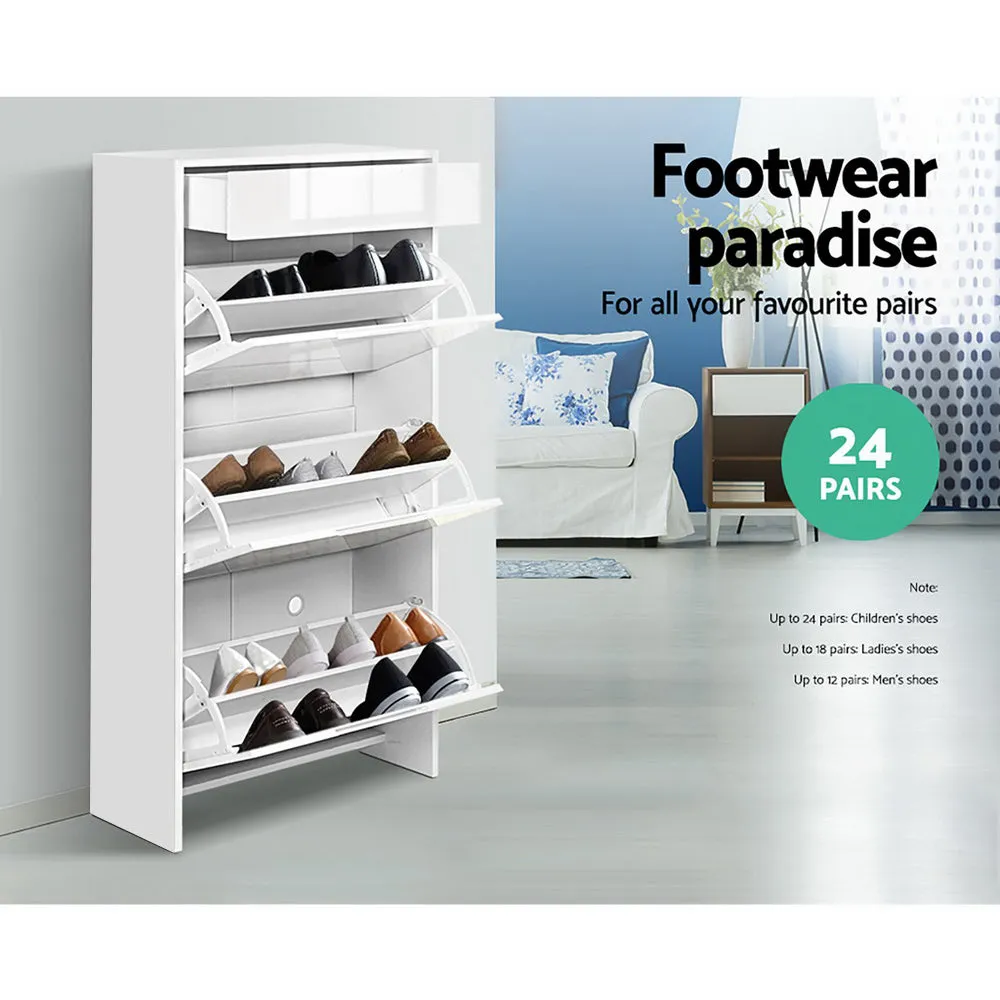 NNEDSZ 24 Pair High Gloss Wooden Shoe Cabinet - White