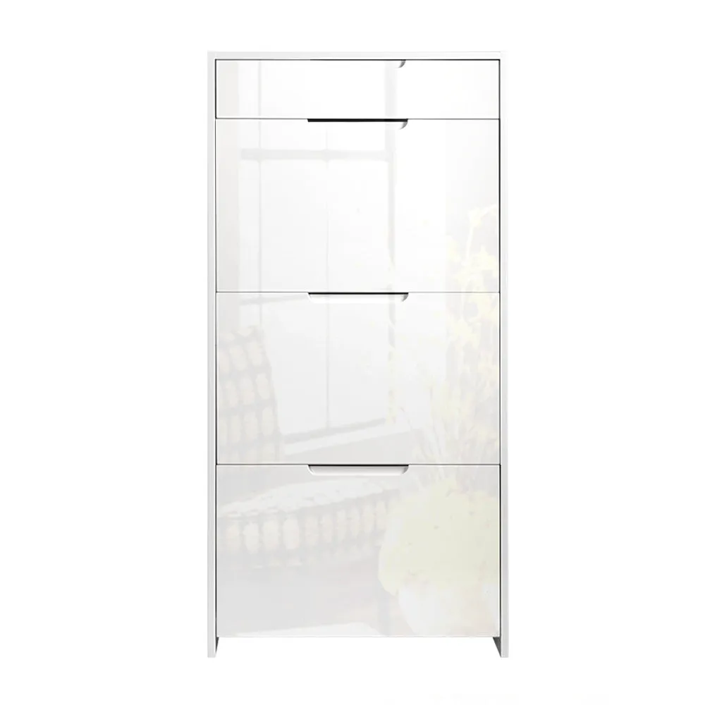 NNEDSZ 24 Pair High Gloss Wooden Shoe Cabinet - White