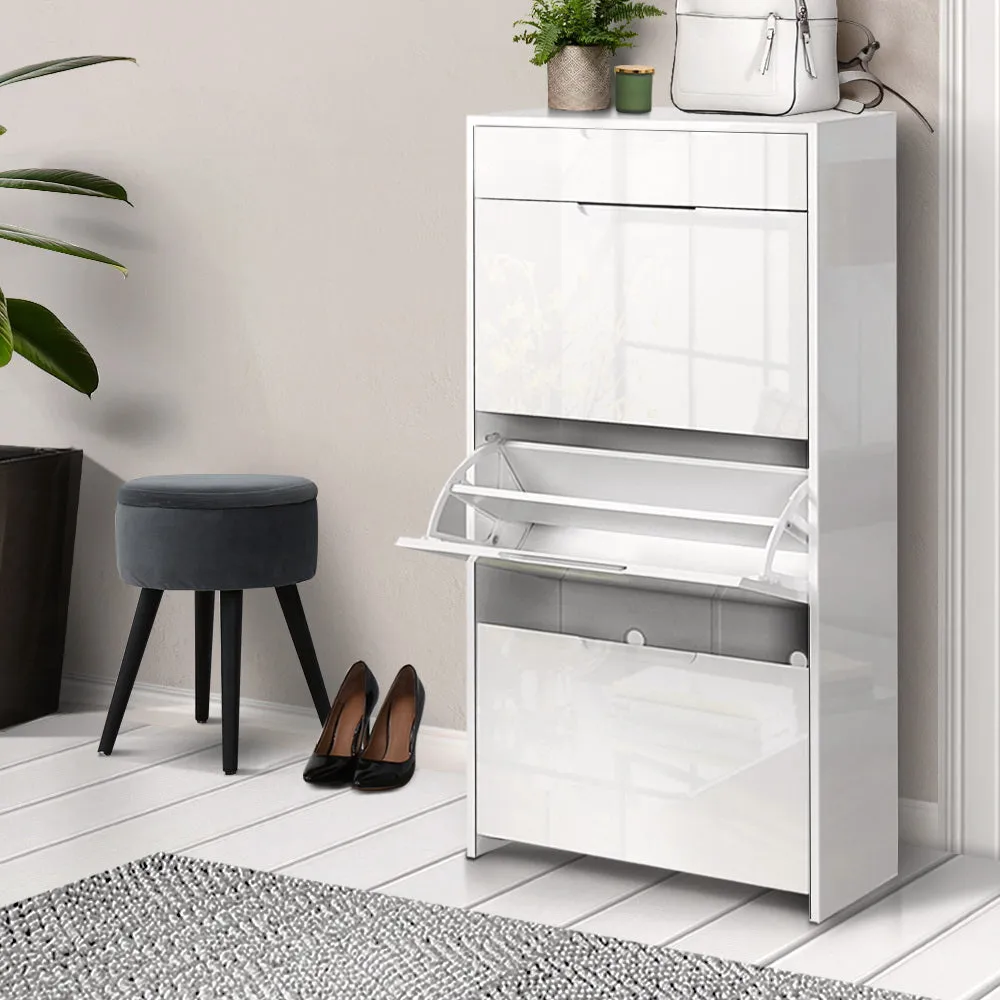 NNEDSZ 24 Pair High Gloss Wooden Shoe Cabinet - White