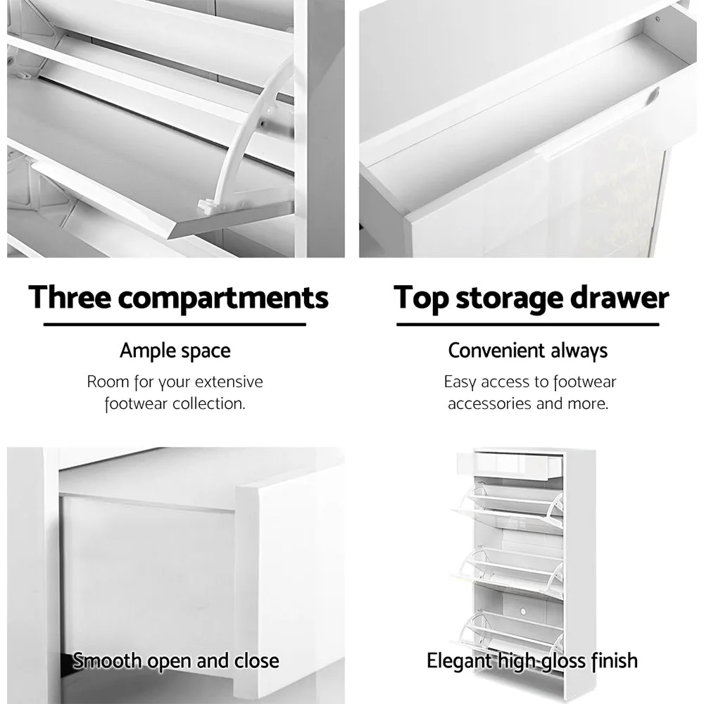 NNEDSZ 24 Pair High Gloss Wooden Shoe Cabinet - White