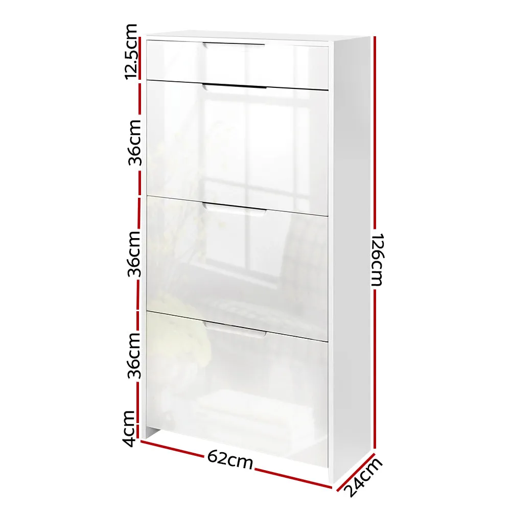 NNEDSZ 24 Pair High Gloss Wooden Shoe Cabinet - White