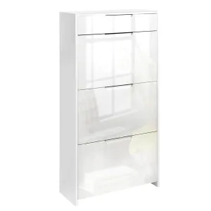 NNEDSZ 24 Pair High Gloss Wooden Shoe Cabinet - White