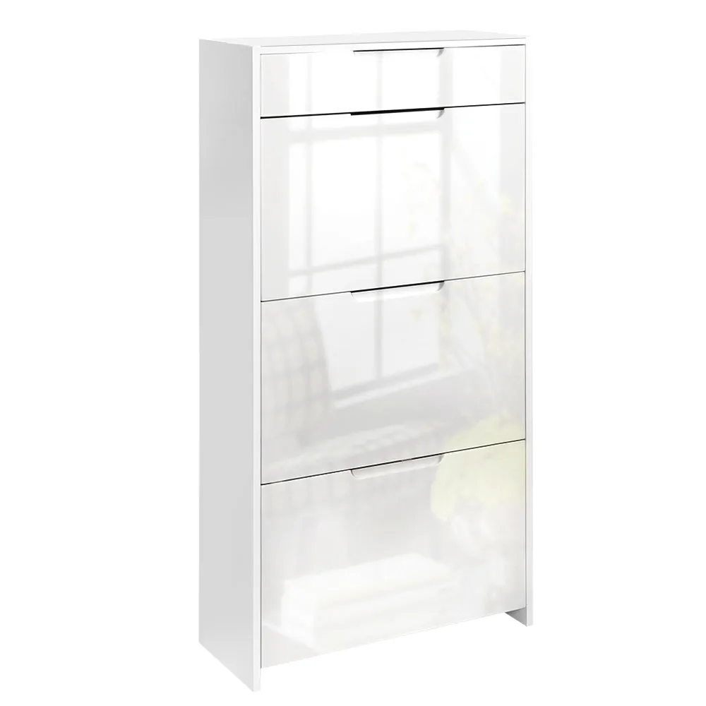 NNEDSZ 24 Pair High Gloss Wooden Shoe Cabinet - White