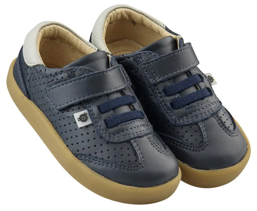 Old Soles Girl's & Boy's 5013 Mr Lee Premium Leather Slip On Sneaker Shoe With Hook and Loop Strap Slip On Sneaker Shoe , Navy/Gris
