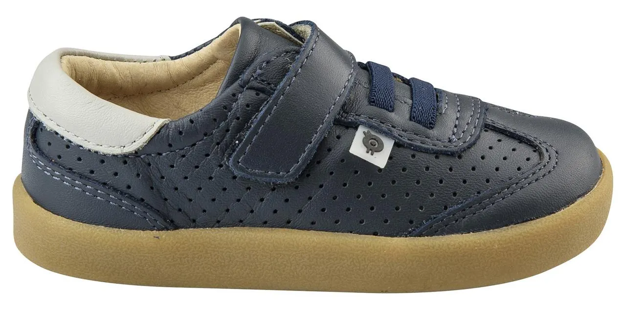 Old Soles Girl's & Boy's 5013 Mr Lee Premium Leather Slip On Sneaker Shoe With Hook and Loop Strap Slip On Sneaker Shoe , Navy/Gris